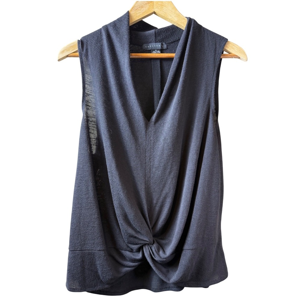 Sanctuary Womens XL Charcoal Grey Twist Front V-Neck Sleeveless Knit Top Tank